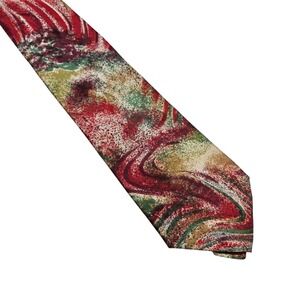 Vintage Bellagio Abstract Swirl Silk Tie Red Green Beige Gold Italy Grandpa